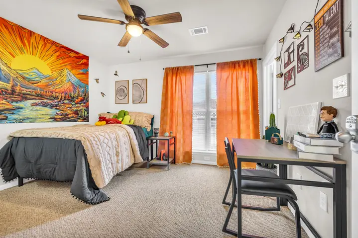 Fully-furnished private bedroom with study desk