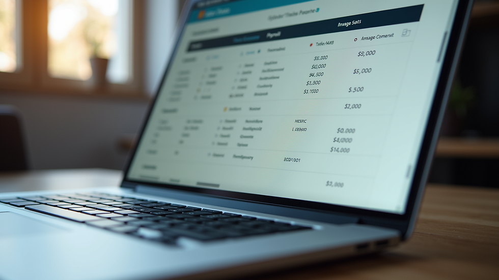 Close-up of a laptop screen showing payroll software for a small business