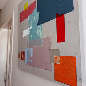 VERANO. Cuadro abstracto multicolor. 70x70 cm. 