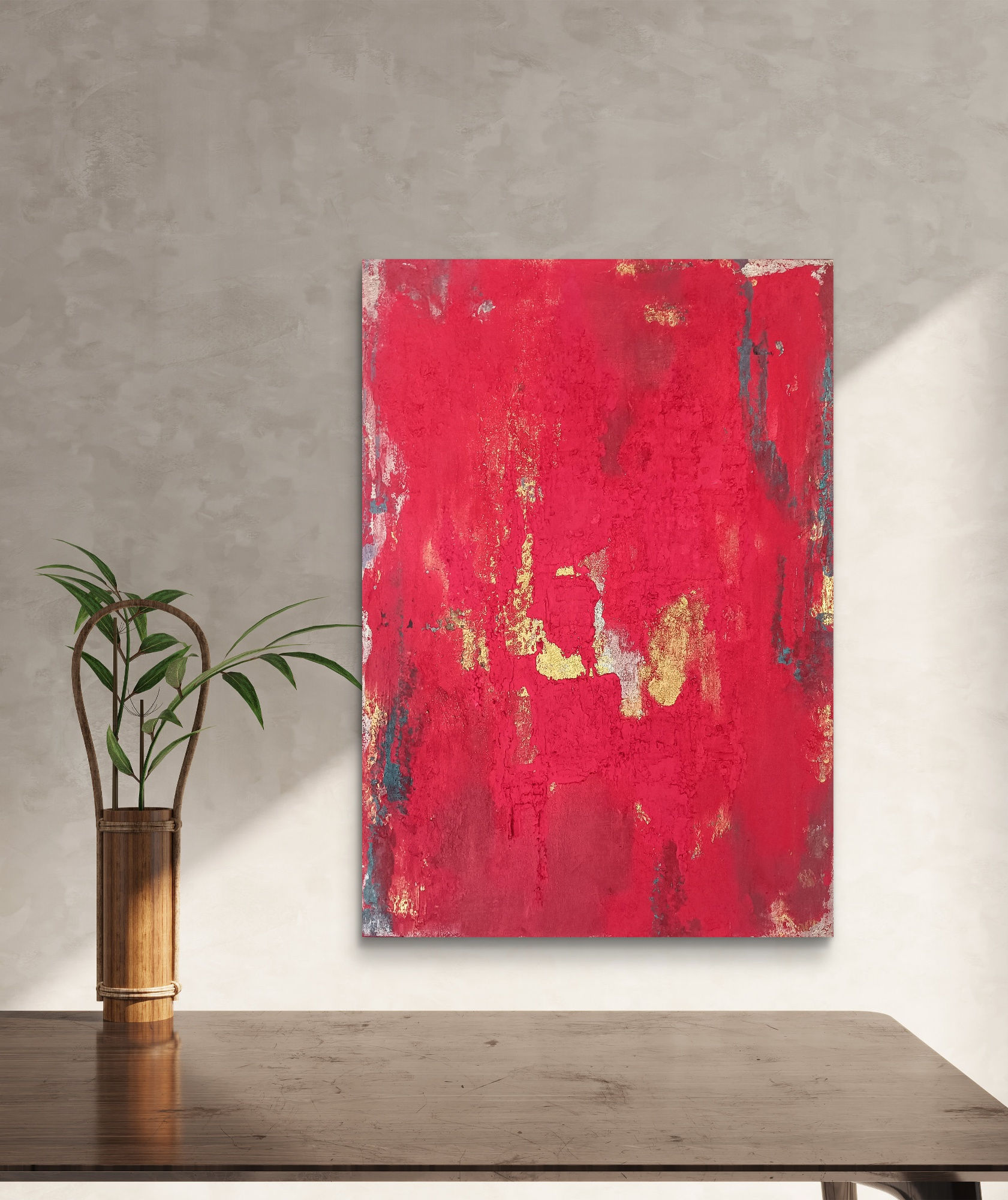 Cuadro en rojo y dorado listo para colgar