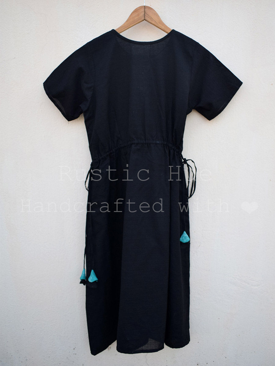 Thumbnail: Black-Sea Green Sambalpuri Ikat Dress