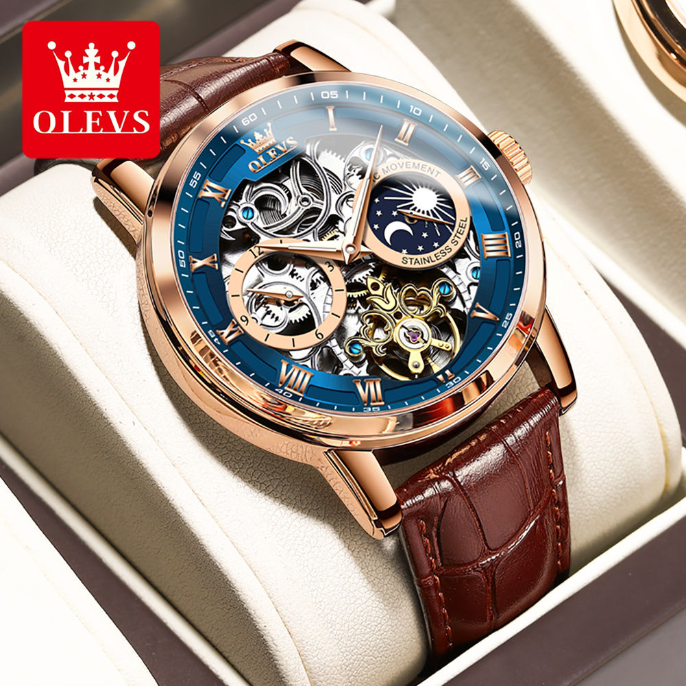 OLEVS Mens Watches Automatic Mechanical Watch Tourbillon Sport Clock Leather Cas