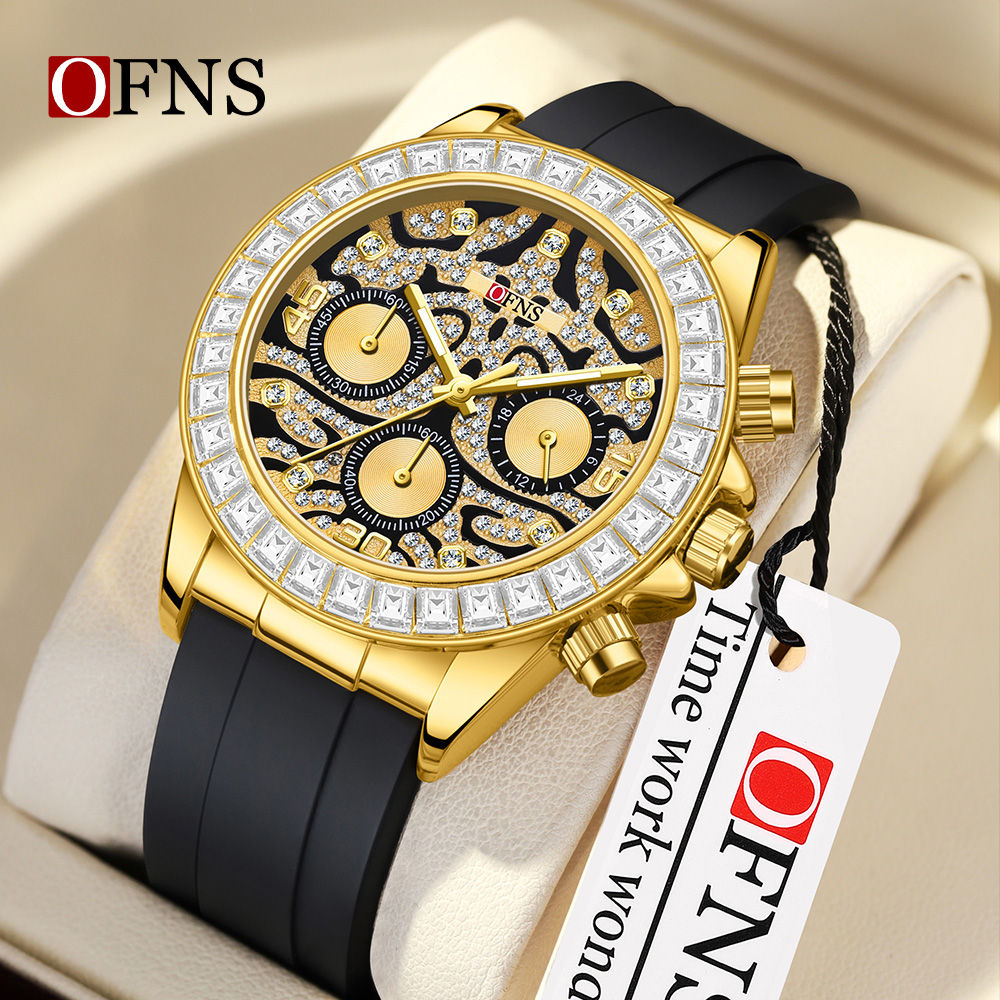 OFNS 7111 Business Men's Three Eye Six Pin Quartz Watch Tiger Pattern Waterproof