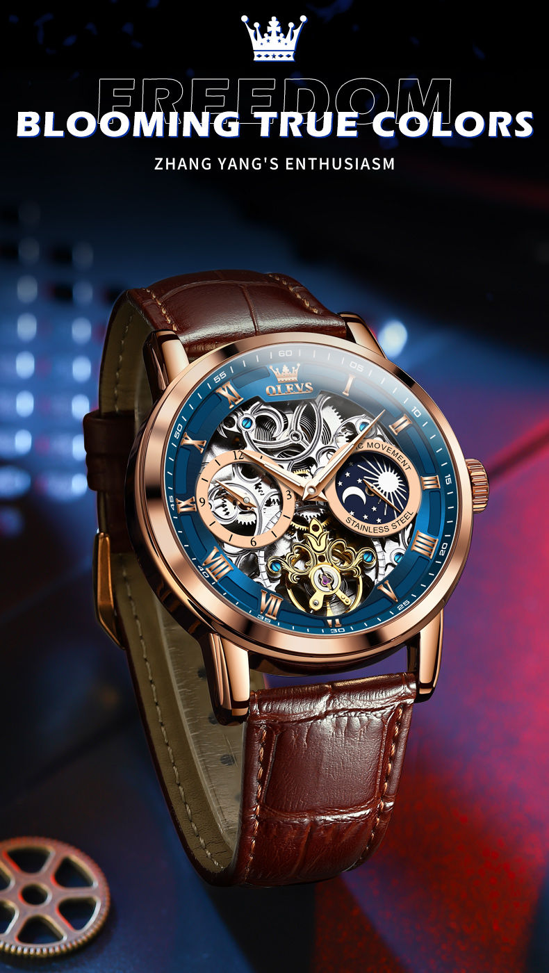 Thumbnail: OLEVS Mens Watches Automatic Mechanical Watch Tourbillon Sport Clock Leather Cas