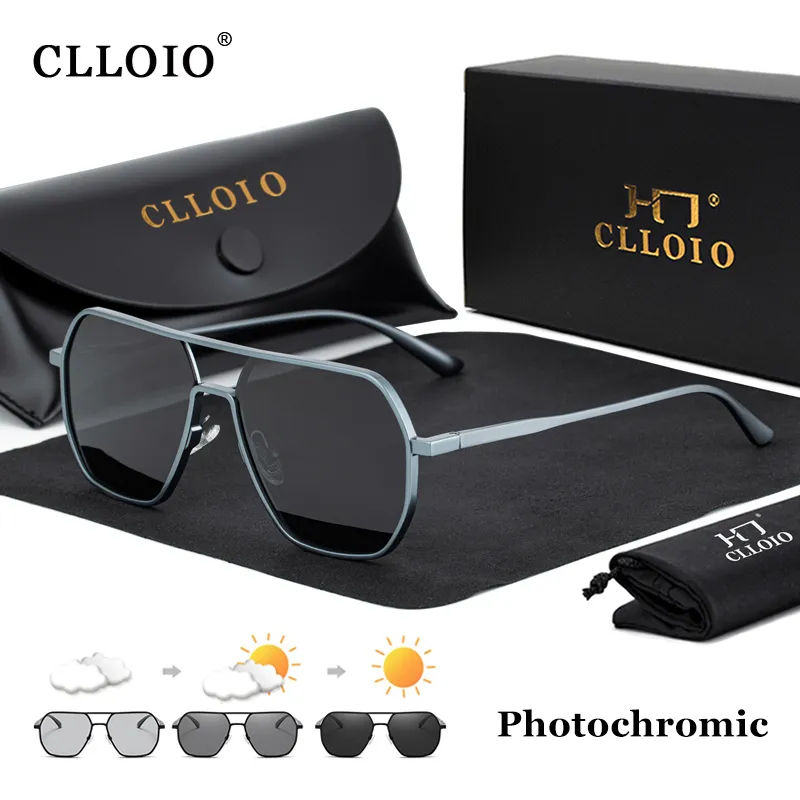 CLLOIO New Fashion Aluminum Photochromic Sunglasses Men Women Polarized Sun Glas