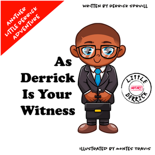 Little Notary Derrick is holding his briefcase and standing facing forward.