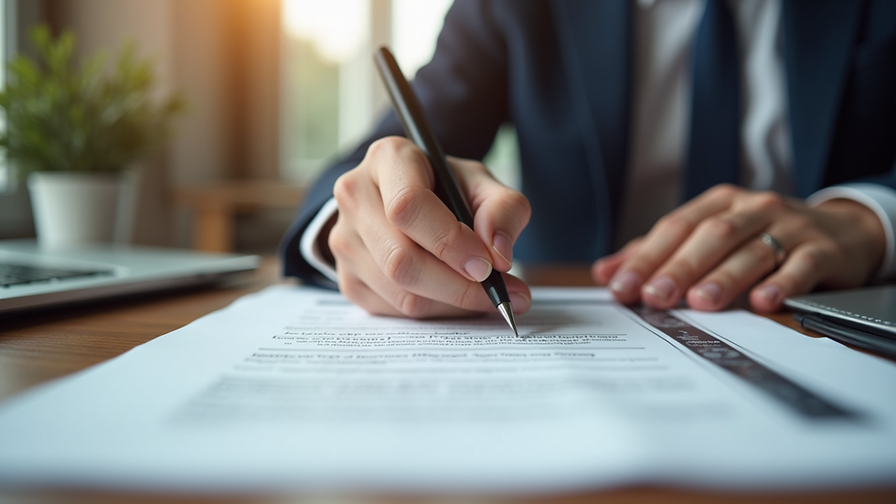 Eye-level view of a mobile notary signing documents at a home office desk