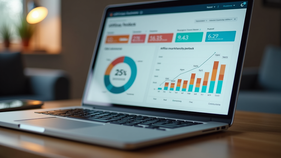Eye-level view of a laptop screen showing affiliate marketing analytics dashboard