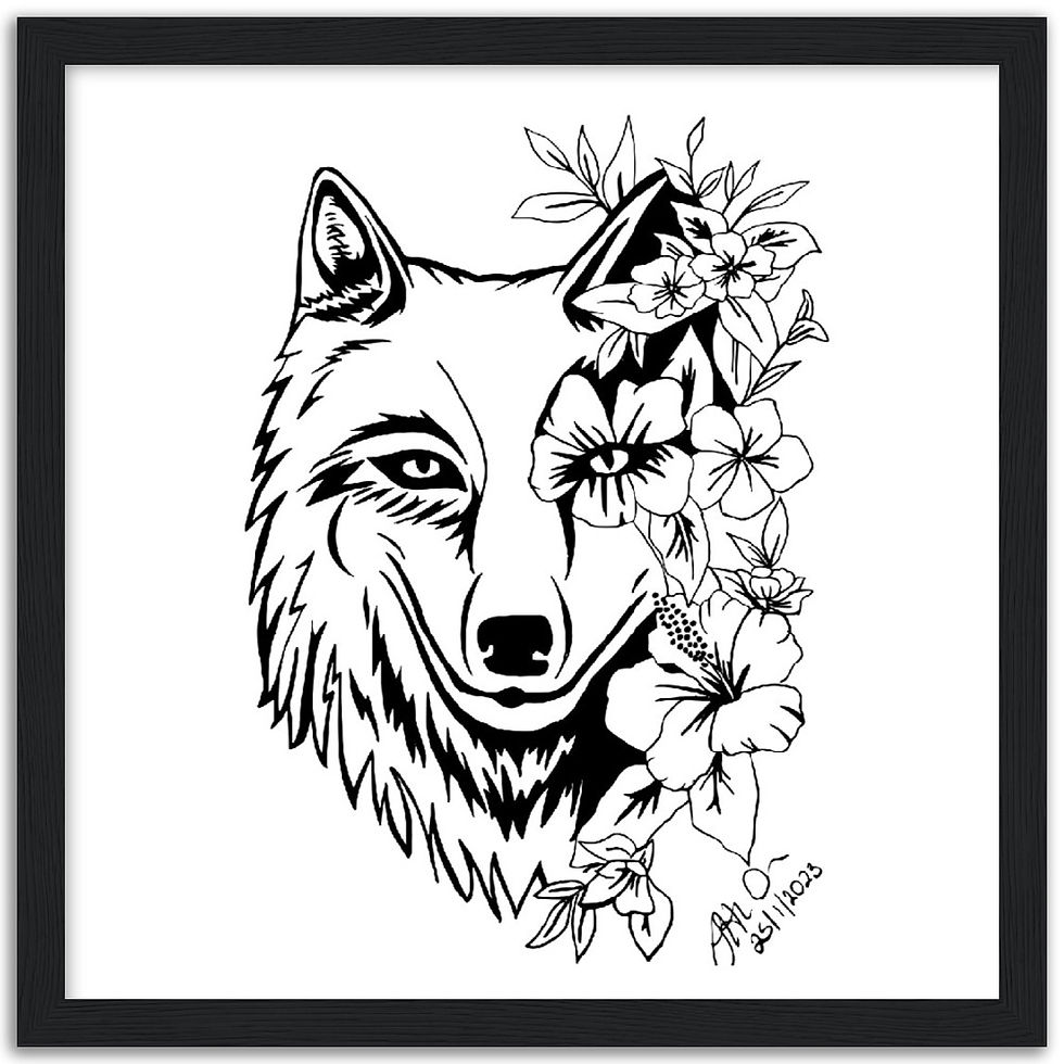 Thumbnail: Floral Wolf Premium Matte Paper Wooden Framed Poster