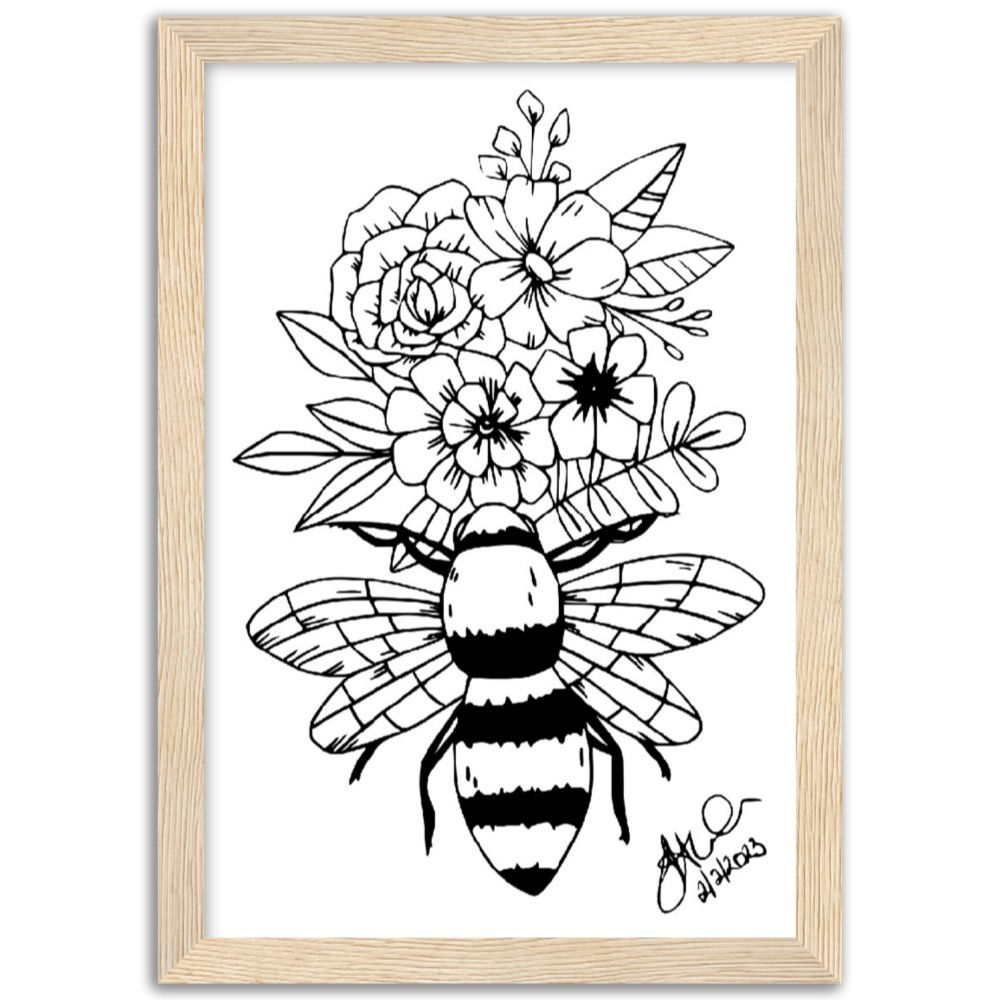 Floral Bee Premium Matte Paper Wooden Framed Poster