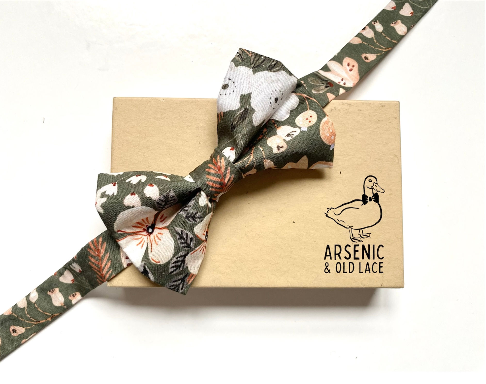 Oxton Olive Green Floral Pre-Tied Bow Tie