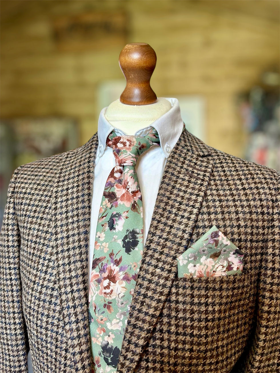 Thumbnail: Edale Sage Green and Peach Watercolour Pre-Tied Bow Tie