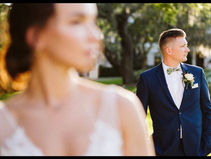 wedding couple, groo is wearing a bow tie