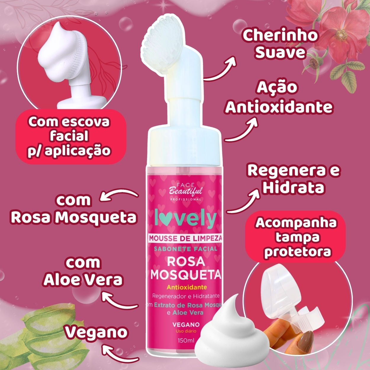 Mousse Facial com Rosa Mosqueta