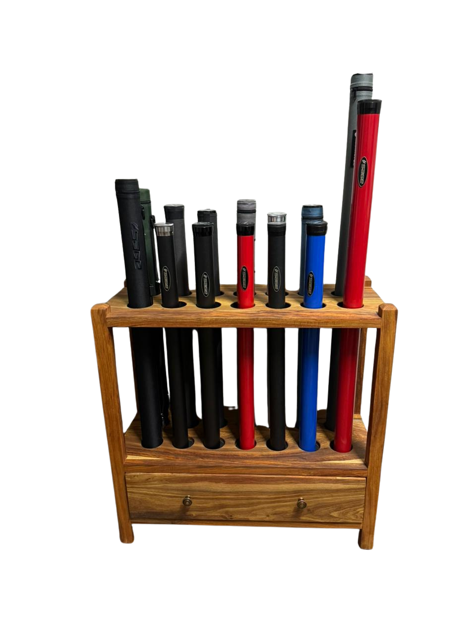 Kiaat Fly Rod Stand with Drawer