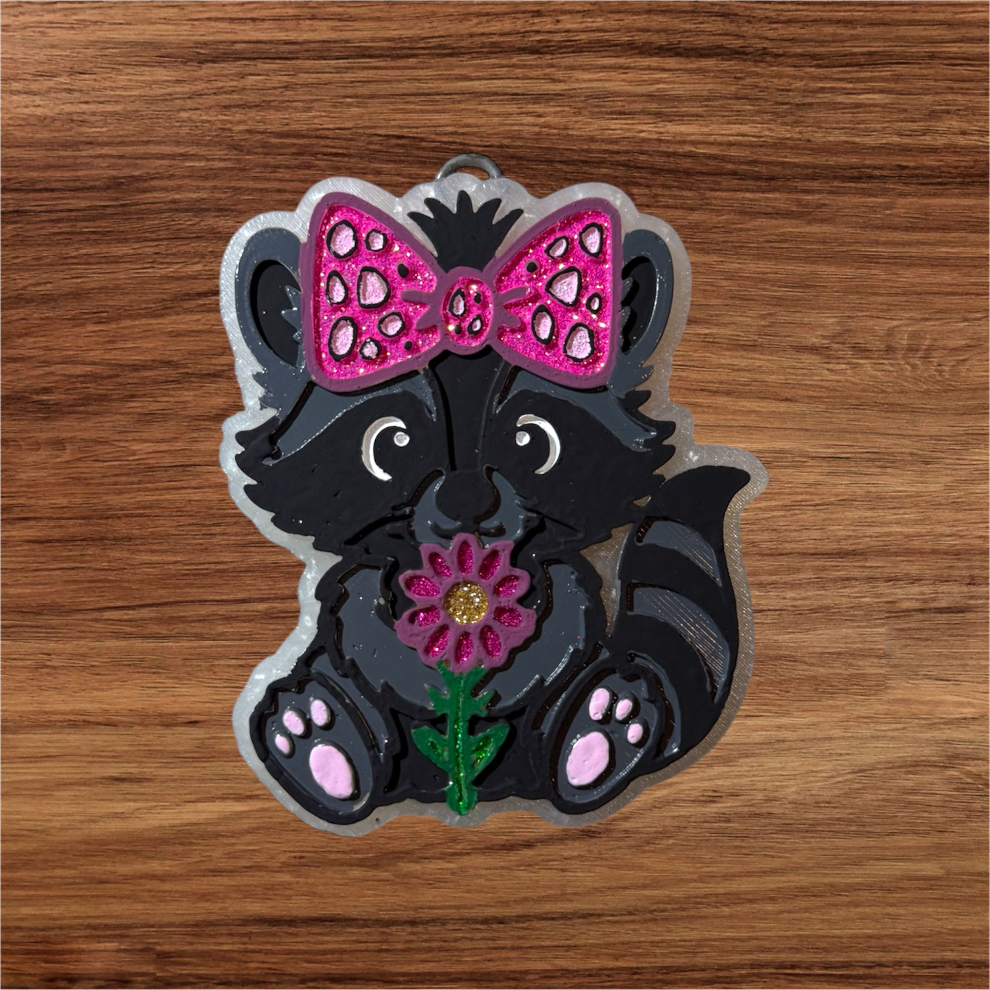 Cutie racoon w/bow & flower (little glitter)