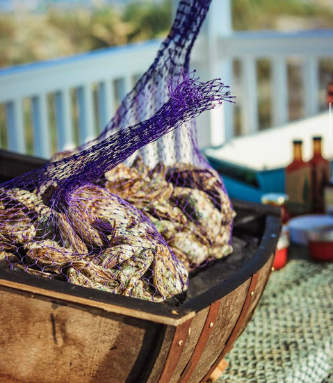 Green Wing oysters from South River, NC on display for a catering event at The Cottage in Atlantic Beach, NC.