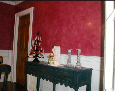 Maroon textured walls