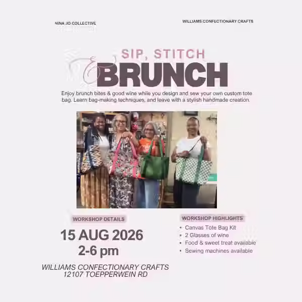 🧵 Sip & Stitch: Tote Bag Workshop 🍸 Williams Confectionary Crafts
