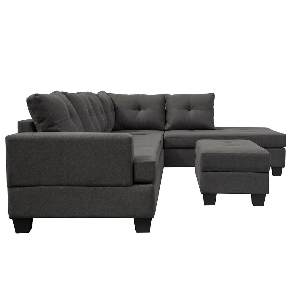 Thumbnail: Grey L-Shape Sofa Sectional Matching Storage Ottoman and Cup Holders, Living Roo