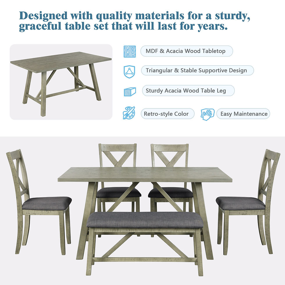 Miniature :  6 Piece Dining Table Set Wood Dining Table and chair Kitchen Table Set with Tab