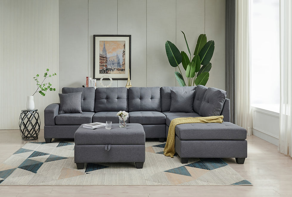 Miniature : Sectional 3-seaters sofa with reversible chaise, storage ottoman and cup holders
