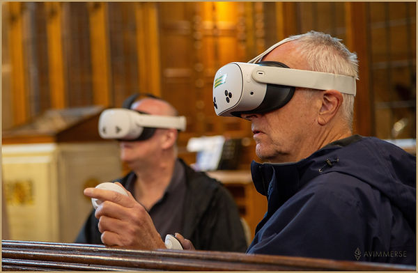 Visitors experiencing immersive heritage content through virtual reality at a public event