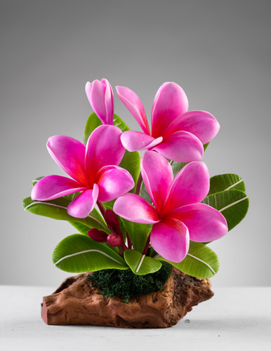 Hot Pink Plumeria 3 Flower Arrangement | Nana's Clay Flowers
