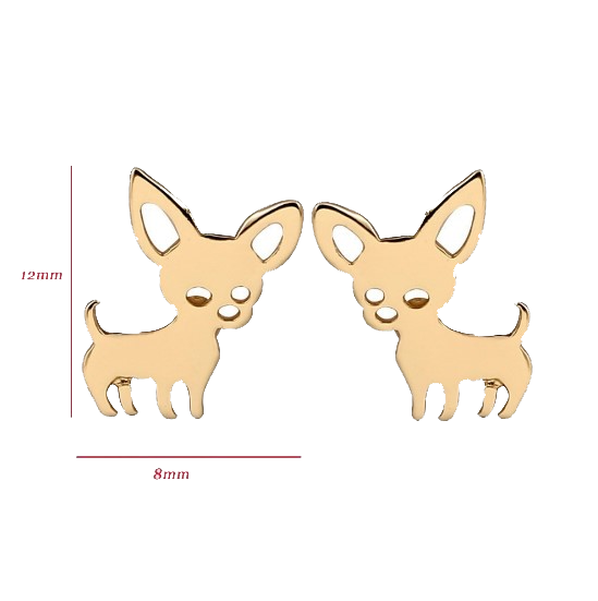 Thumbnail: Pair of gold-tone Chihuahua earrings displayed side by side