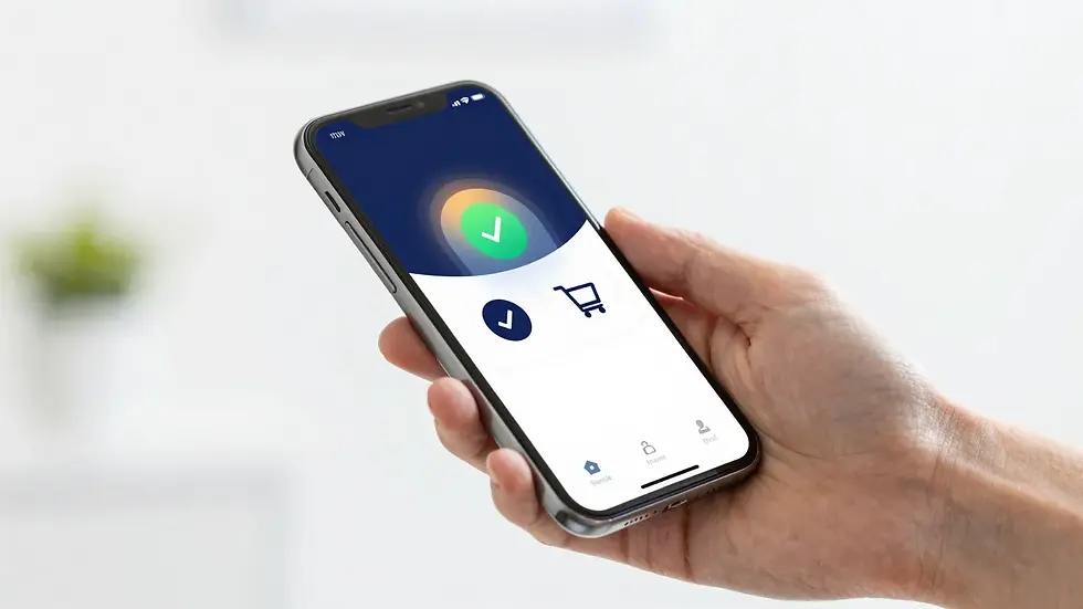 Persona finalizando una compra desde su teléfono sin pantalla de checkout visible, con un HUD holográfico de flujos de pago por API, en la línea visual de WAU.