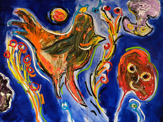 22. La parade et le coquelicot, huile sur toile, 2025, 160 x 120cm