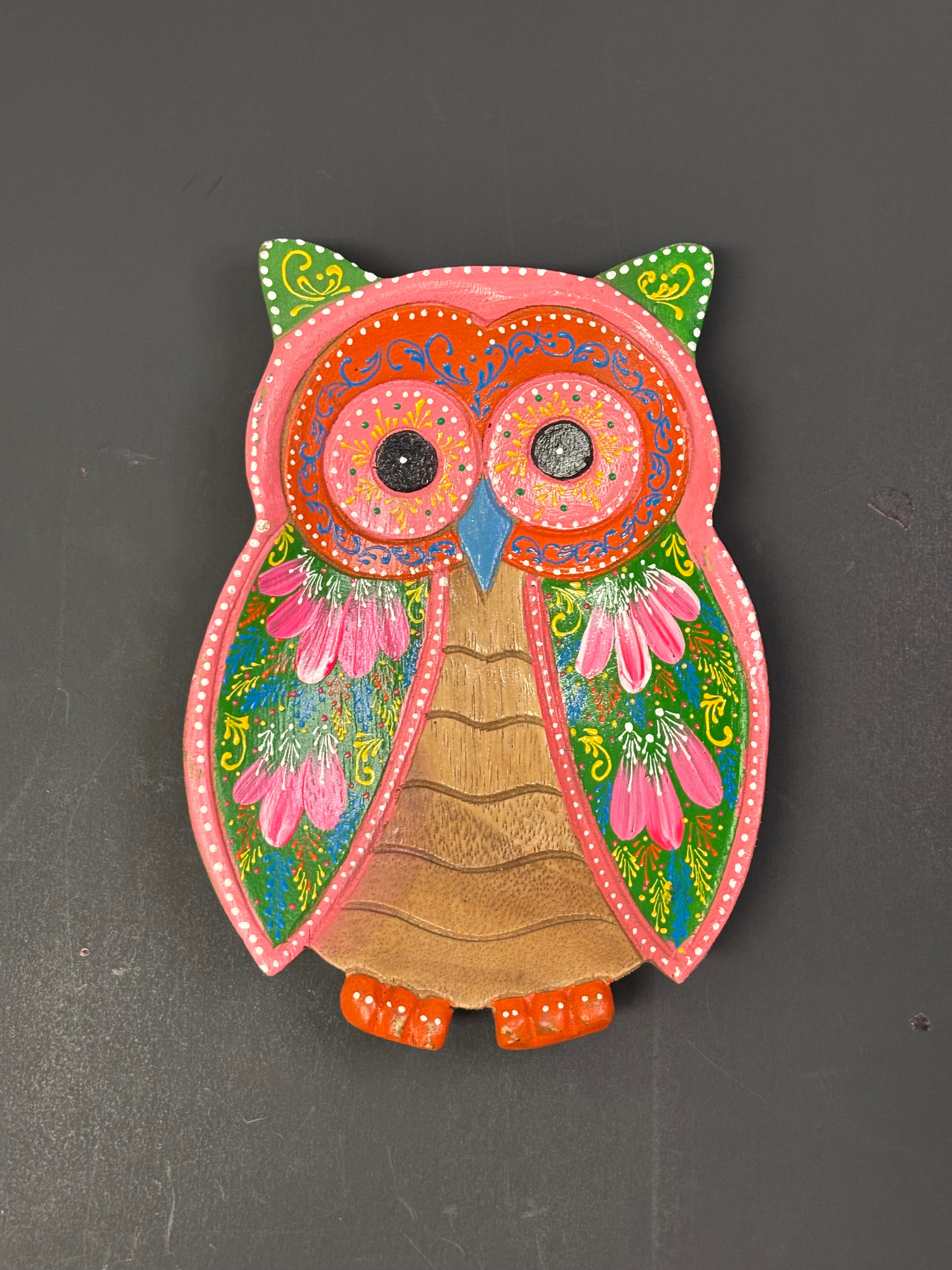 Hand Painted Teak-wood Dish (Owl) 