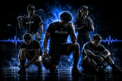 Youth and adult athletes wearing ELEV8 ATHLX sports apparel and performance gear