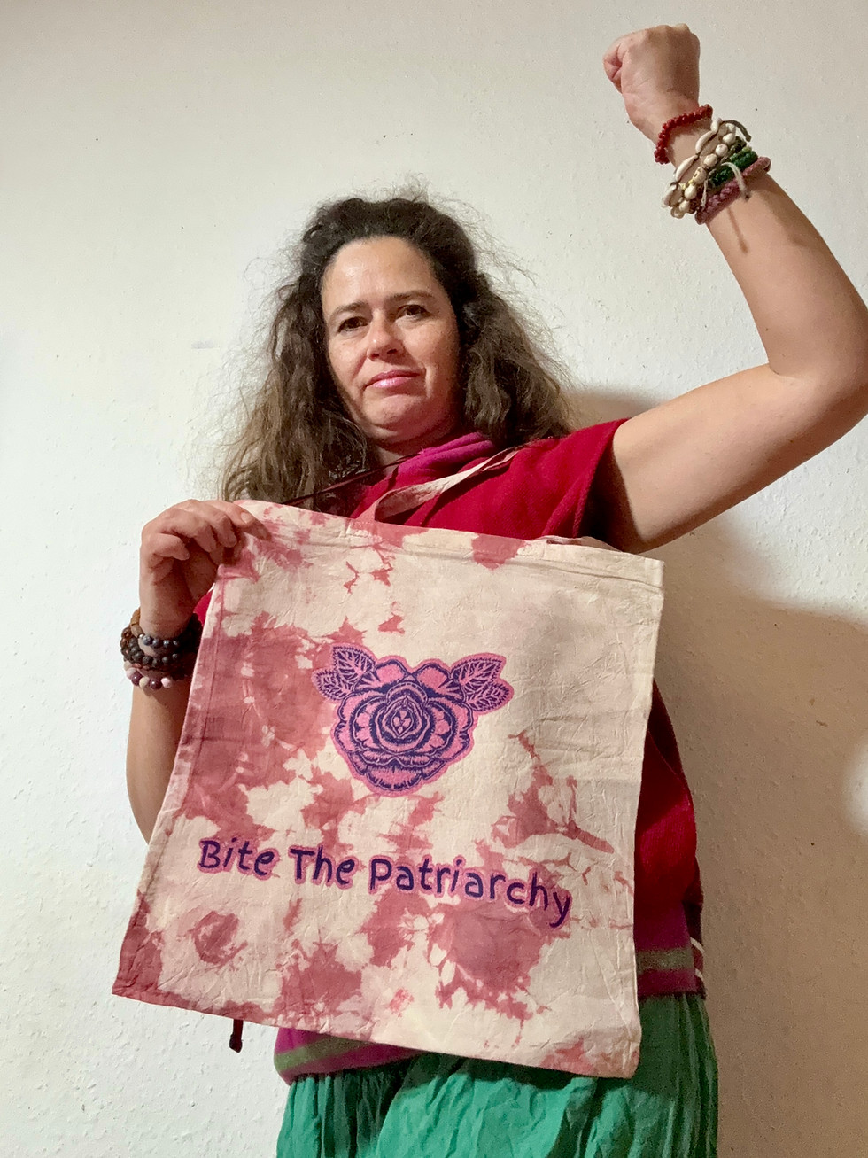 Bite the patriarchy canvas tie-dye red tote bag