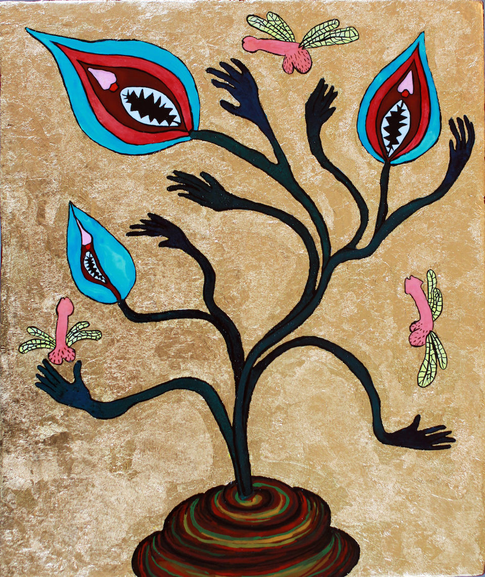 Yagama, handpainted, , icon, iconoclast, conceptual art, Bulgarian artist, Berlin artist, empowerment, protection, feminist art, divine feminine, collector, gallery, menstruation, pussynator, pussy, yoni, vulva, vagina dentata, shakti, tantric art, body positive, bodypositive, rebel, wearable art, power, strength, goddess, Ягама, flowers, fanged flowers, surrealism, mysticism, outsider art, художник, тантра, йога, мистицизм, феминизм, феминизъм