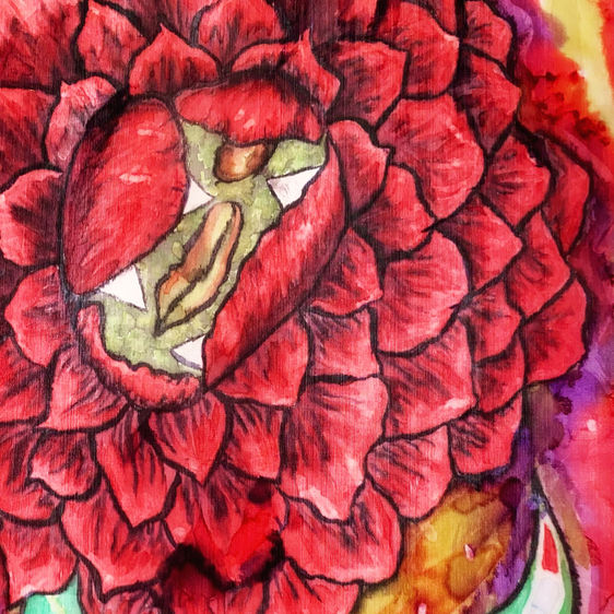 wearable art, Yagama, art witch, slow fashion, textile art, handpainted, conceptual fashion, talisman, art spell, empowerment, silk art, protection, feminist art, divine feminine, collector, gallery, menstruation, pussynator, pussy, yoni, vulva, vagina dentata, shakti, tantric art, body positive, bodypositive, rebel, power, strength, goddess, Ягама, flowers, fanged flowers, surrealism, mysticism, outsider art, художник, тантра, йога, мистицизм, картина, шëлк, коприна, silk painting