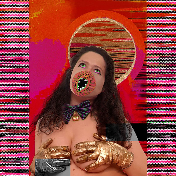Self portrait of the artist Yagama with vagina dentata. Feminist, unapologetic, vibrant art created during pregnancy.