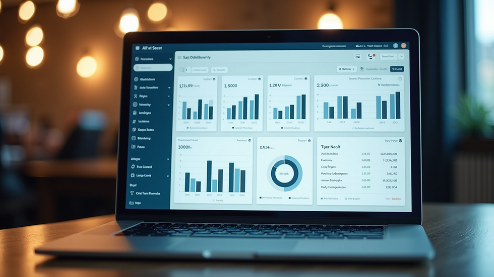 Eye-level view of a laptop screen displaying a SaaS dashboard