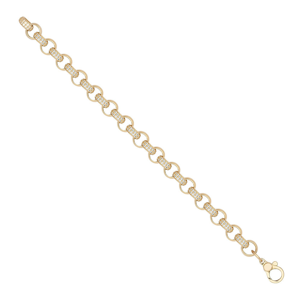 Thumbnail: 9kt yellow gold kids plain and CZ round belcher bracelet
