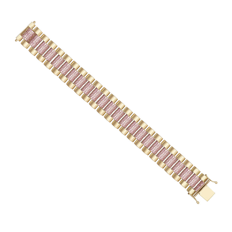 Thumbnail: 9kt yellow gold kids 16mm pink CZ brickwork bracelet