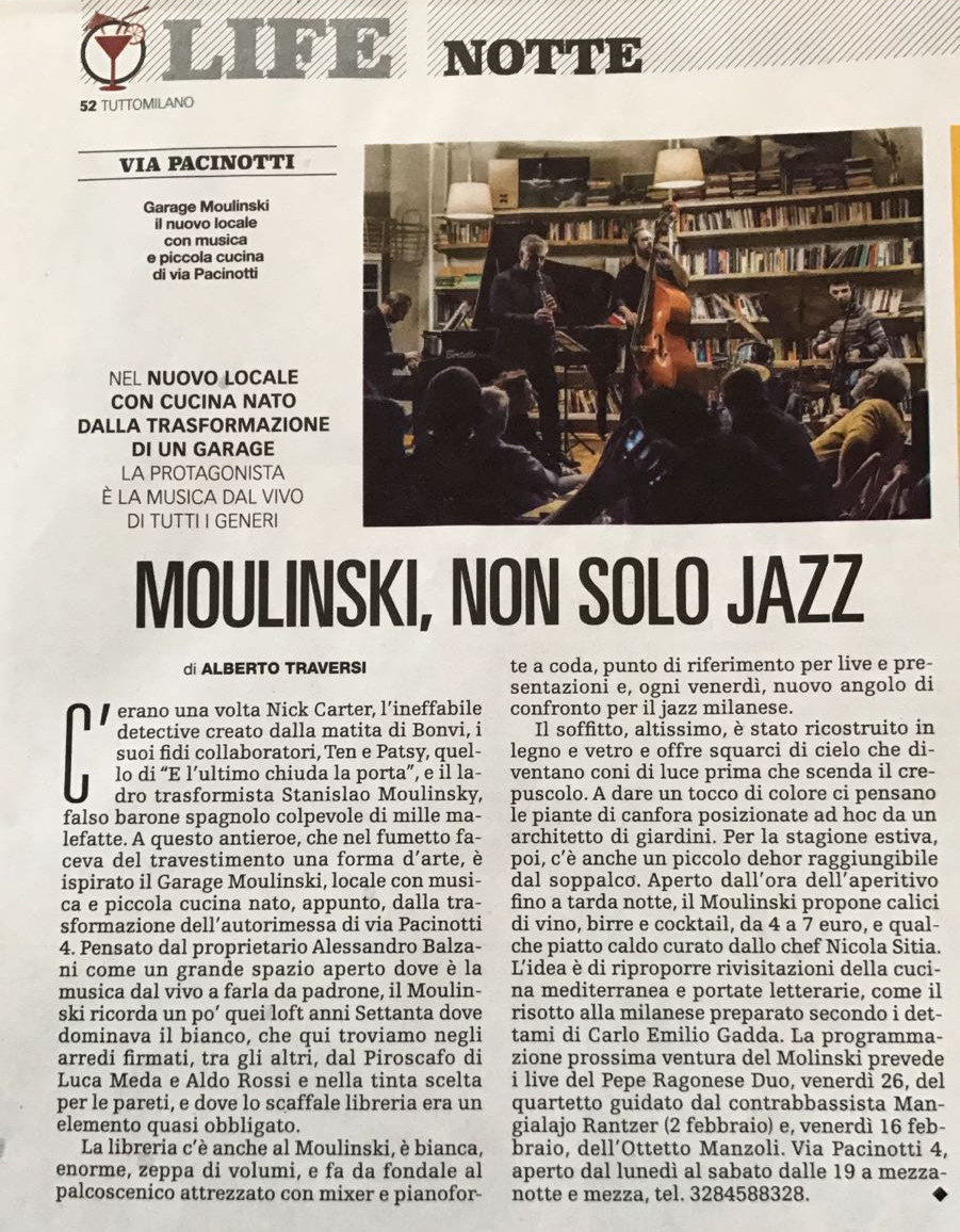 articolo del tuttomilano sul moulinski, locale serale di milano con musica dal vivo
