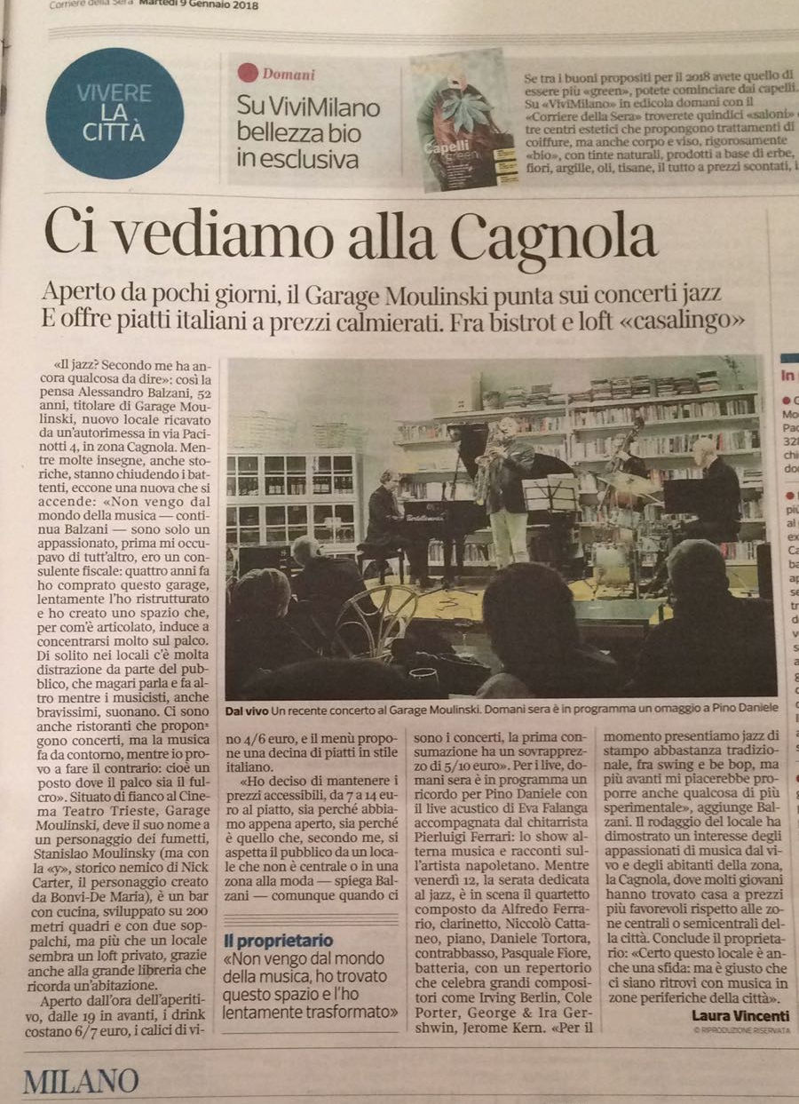 articolo del corriere sul moulinski, locale serale di milano con musica dal vivo