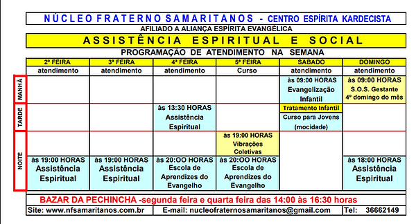 programação da semana do Núcleo