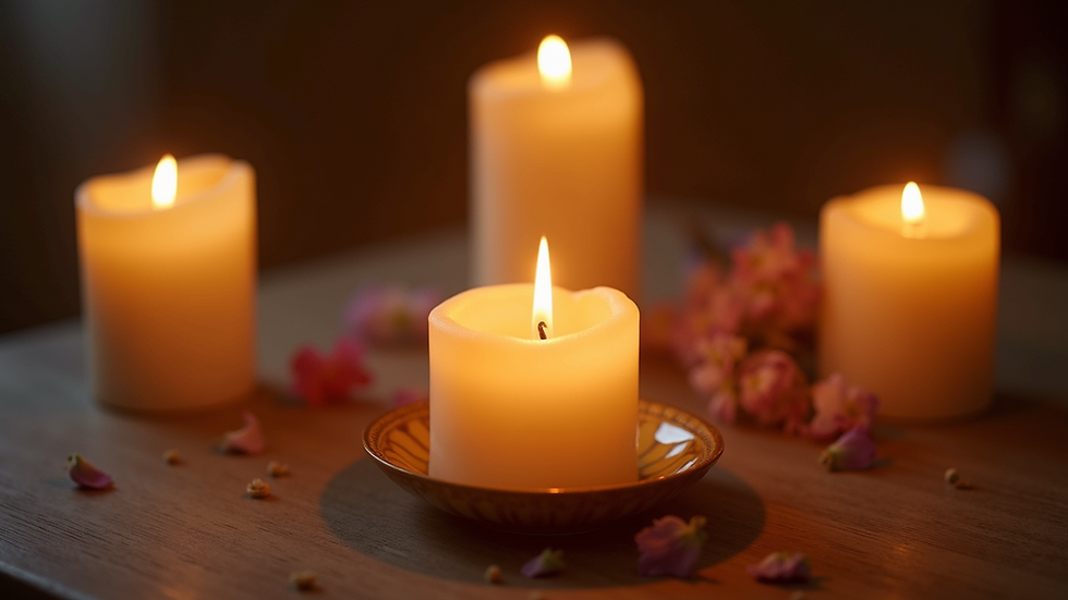 Close-up de vela acesa em altar espiritual