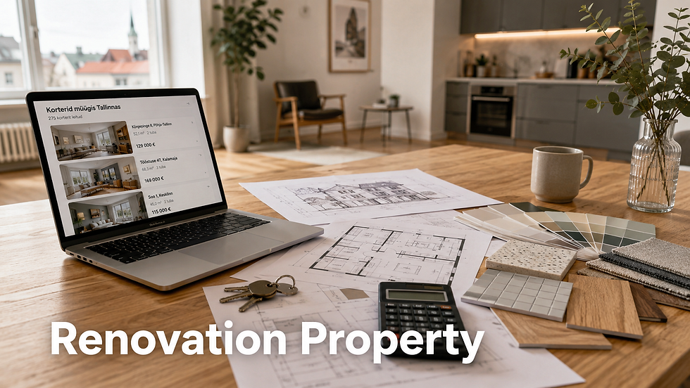 Buyer reviewing renovation plans and costs for an Estonian investment property