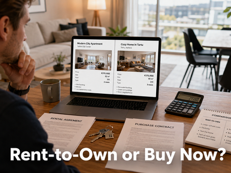 Buyer comparing rent-to-own and immediate purchase options for Estonian property