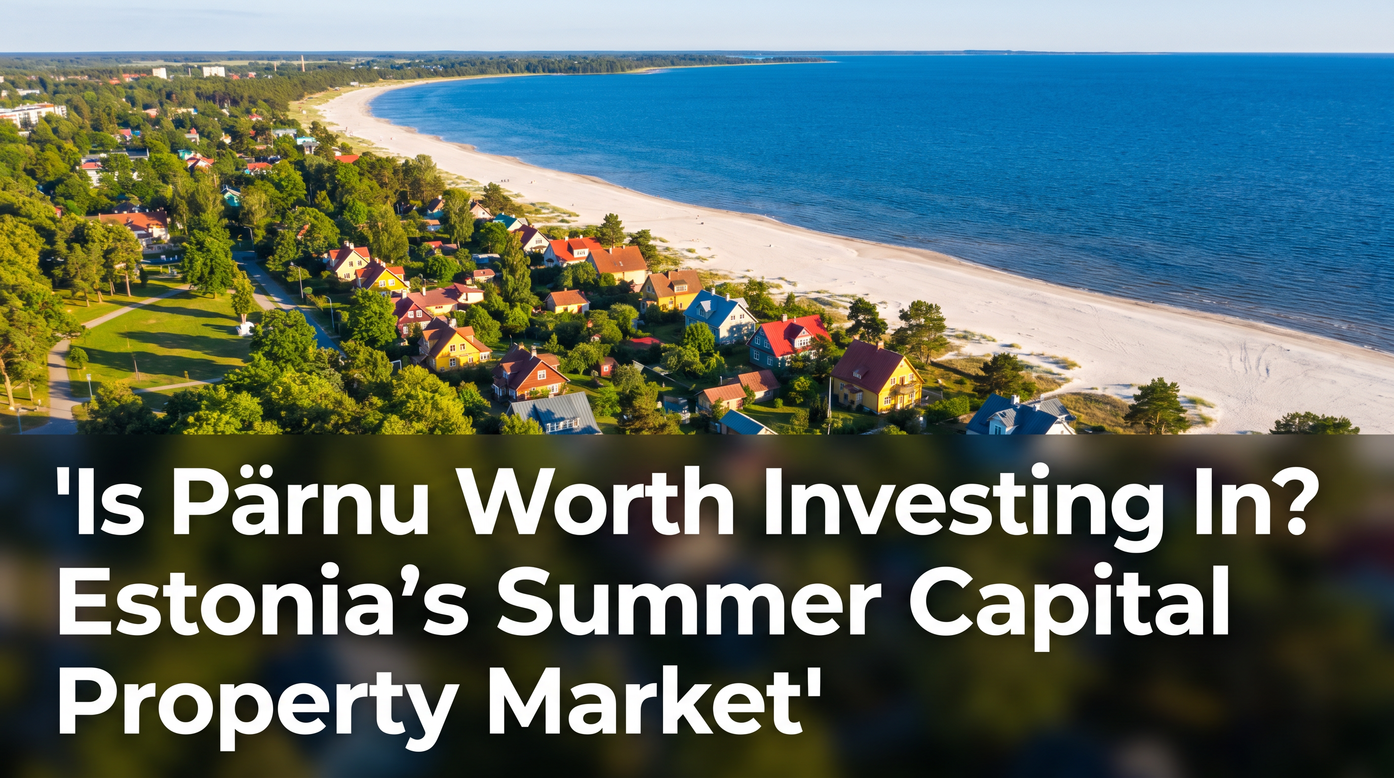 Aerial view of Pärnu Estonia beach and summer villas on a clear summer day