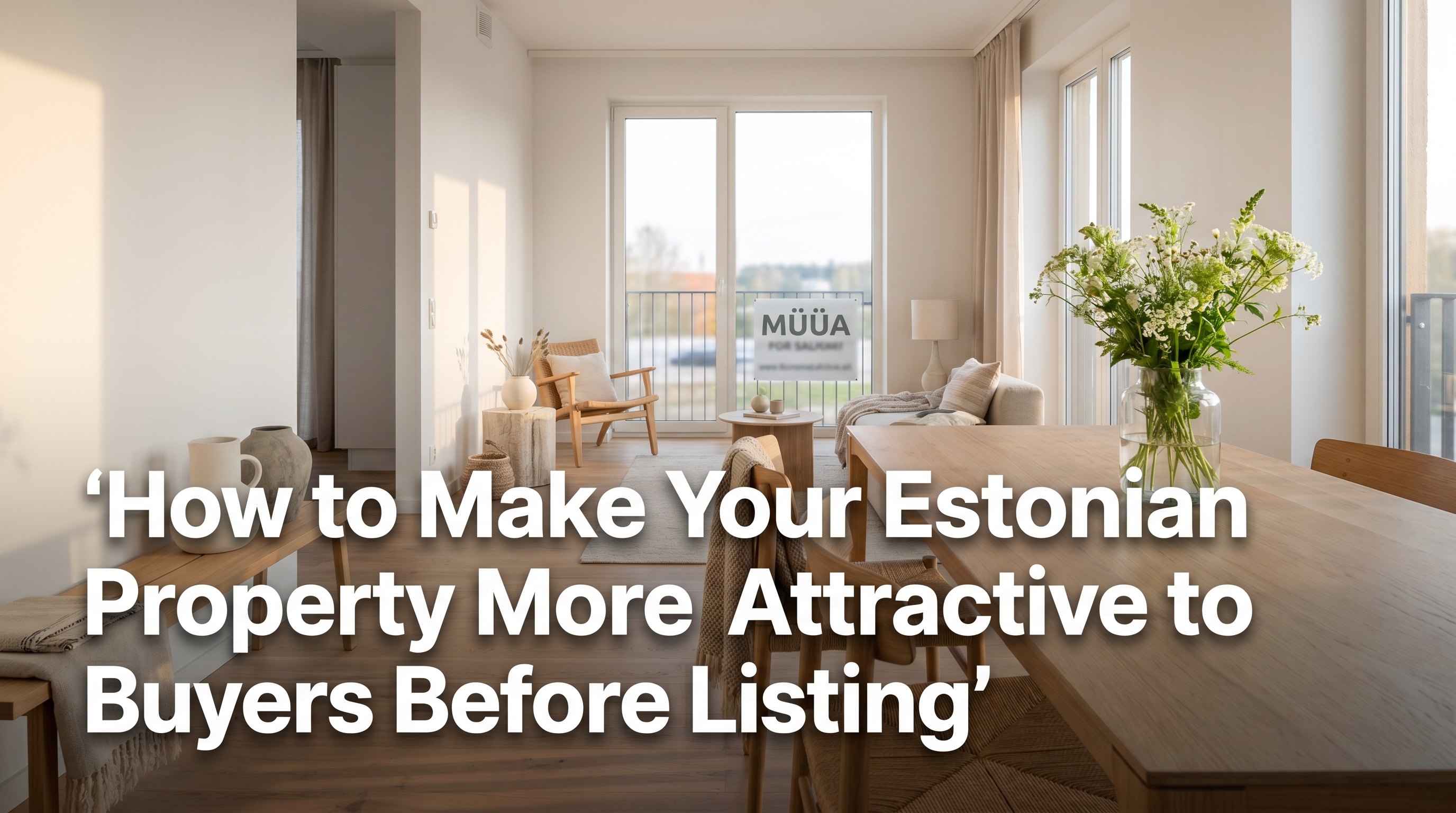 Beautifully staged modern Estonian apartment with fresh flowers and minimalist Scandinavian decor ready for sale viewings