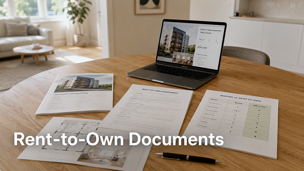 Property documents prepared for a rent-to-own apartment purchase in Estonia