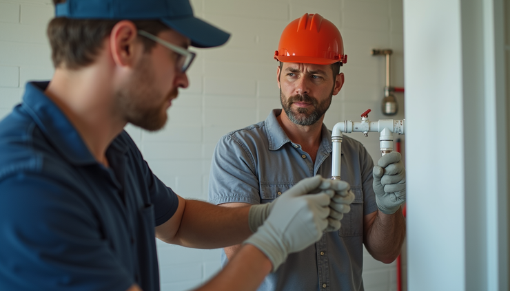 Eye-level view of a plumber inspecting pipes in a residential home in Cape Coral